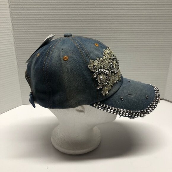 NWT Capelli New York denim rhinestone lace ball cap - Picture 5 of 12